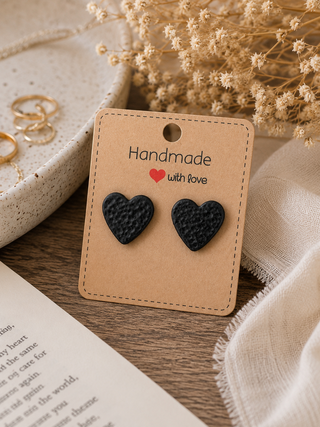 Midnight Heart Stud Earrings