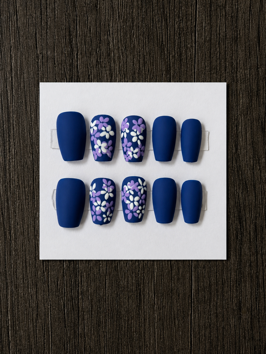Midnight Bloom | Coffin Soft Gel Press-On Nails