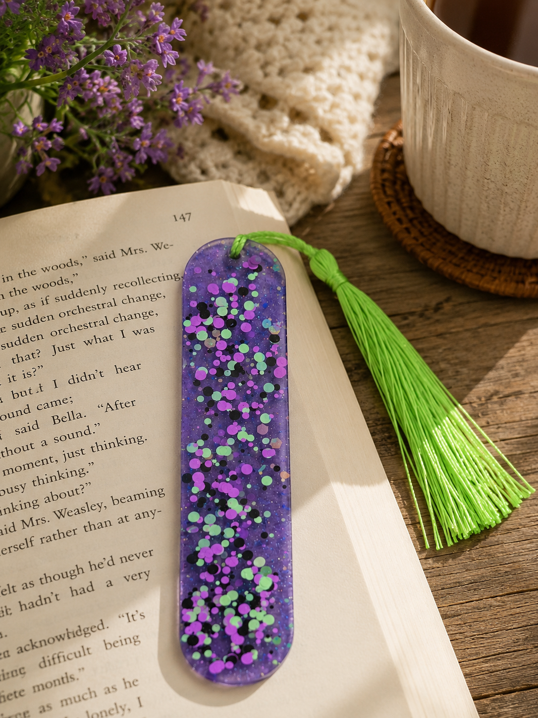 Purple Confetti Resin Bookmark