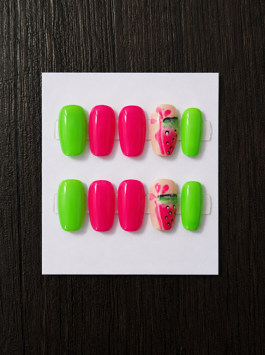 Watermelon Splash| Oval Soft Gel Press-On Nails