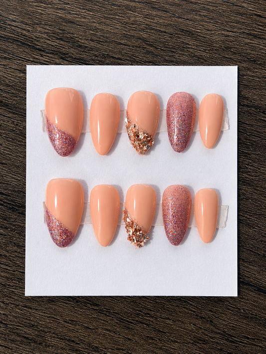 Blush Sparkle | Almond Soft Gel Press-On Nails