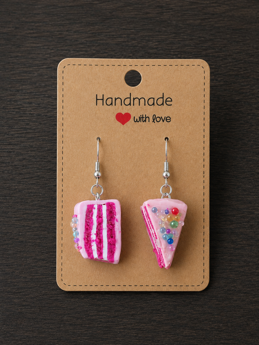 Pink Cake Slice Dangle Earrings