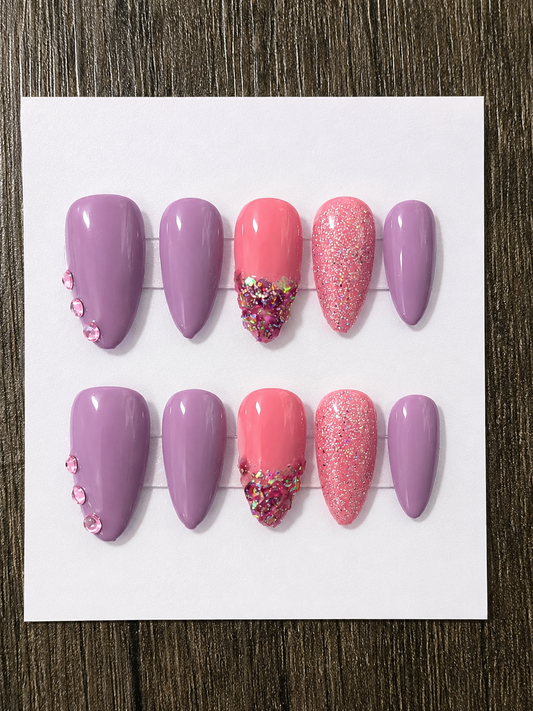 Pink Sugar Sparkle | Almond Soft Gel Press-On Nails