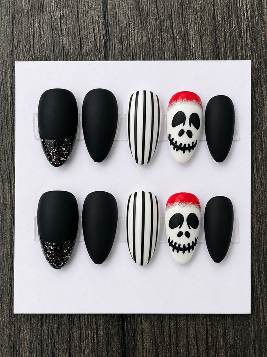 Jack's Holiday Nightmare| Almond Press-On Nails