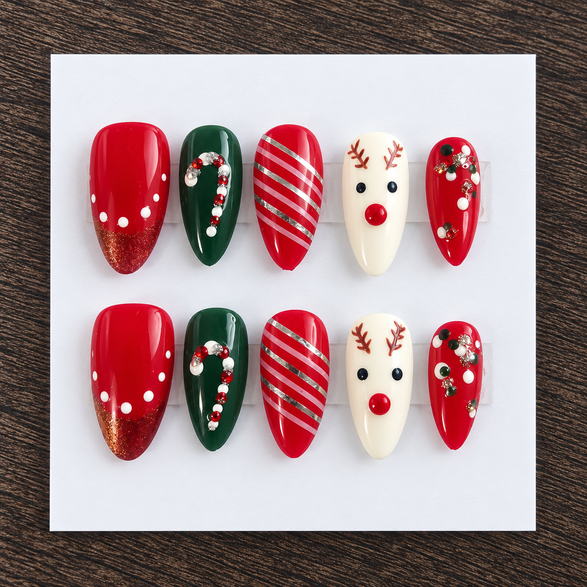 Candy Cane Cutie  | Medium Almond Soft Gel Press-On Nails