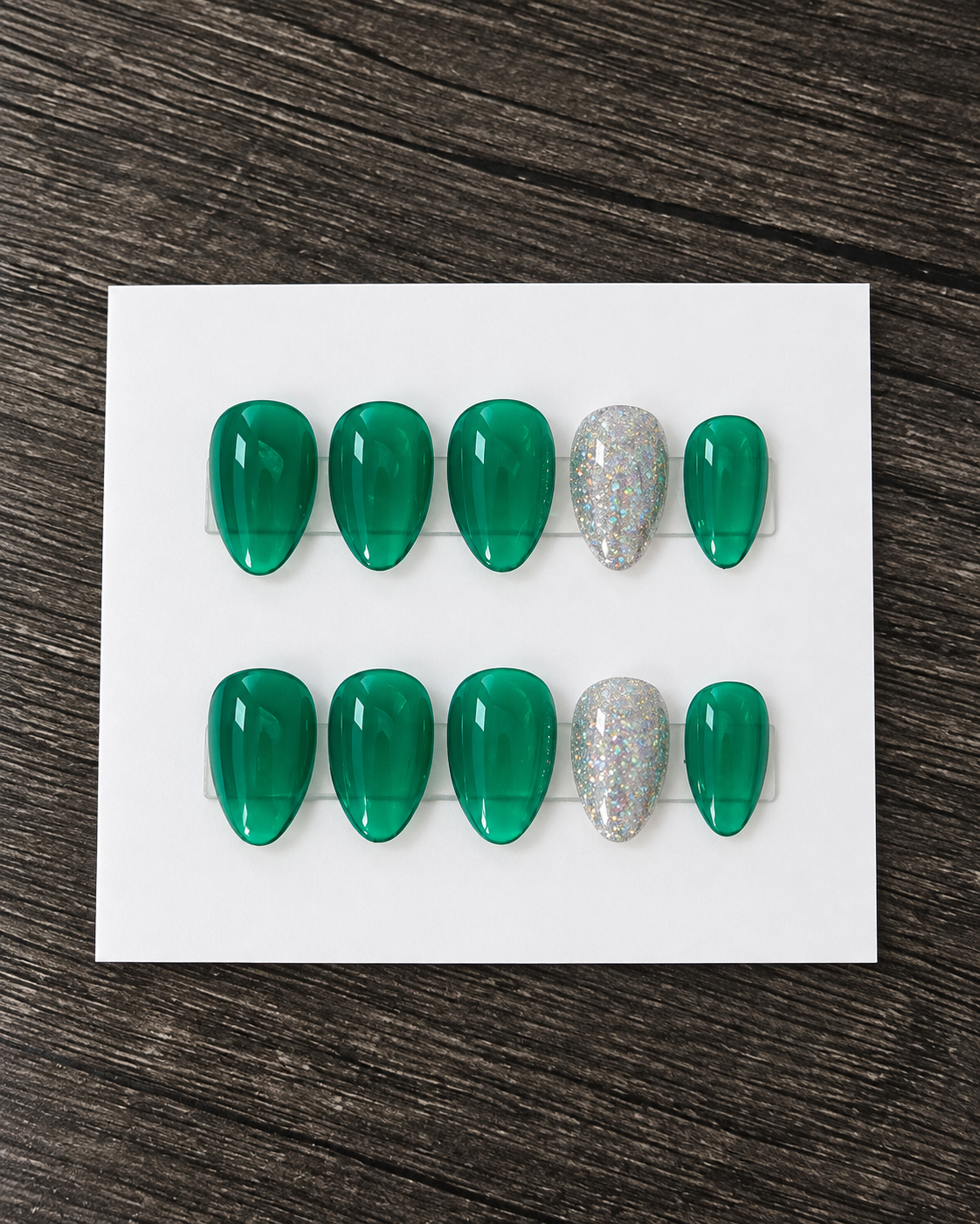Emerald Spark  | Short Almond Soft Gel Press-On Nails